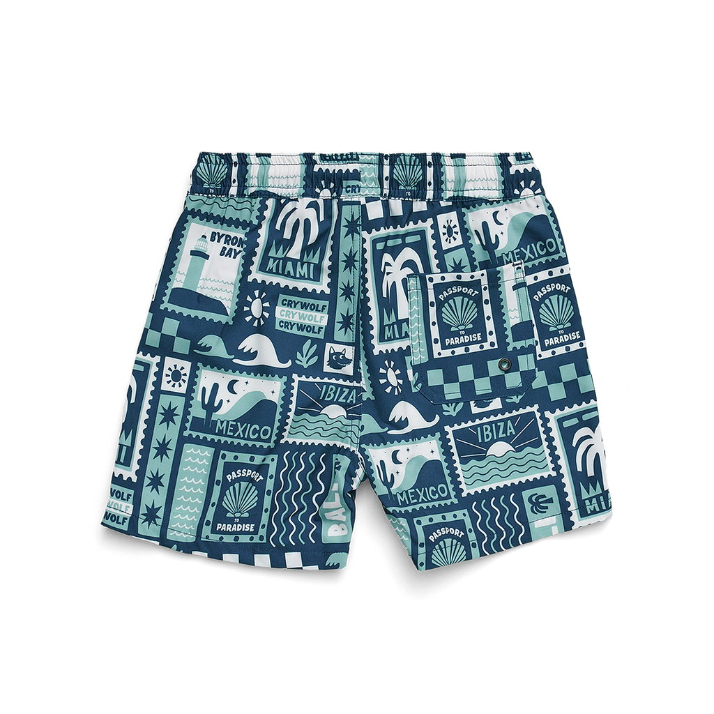 CRYWOLF Board shorts blue postcards